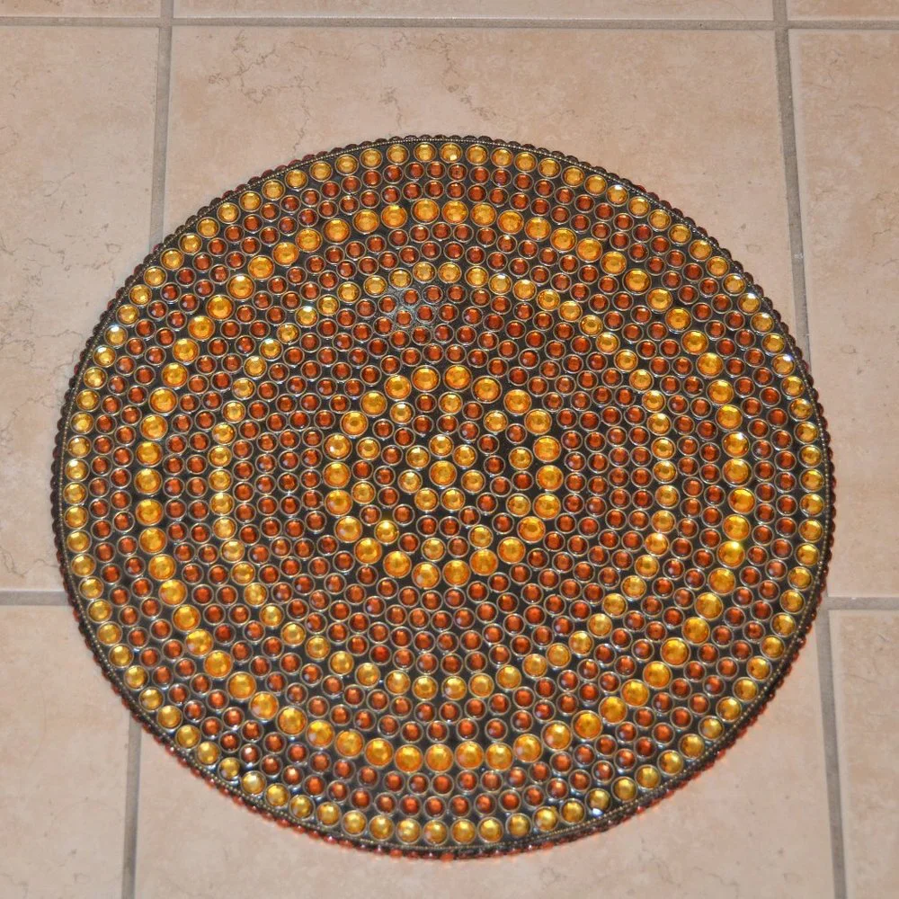 KIM SEYBERT HOLIDAY FALL BROWN GOLD CRYSTAL BEADED PLACEMAT CHARGER CENTERPIECE